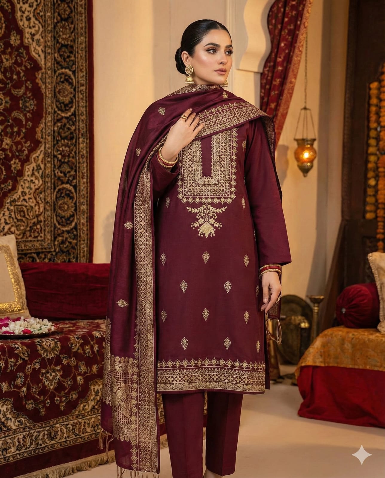 Jacquard Banarsi Fancy Sequence Zaari Embroidered 3 Pcs Dress