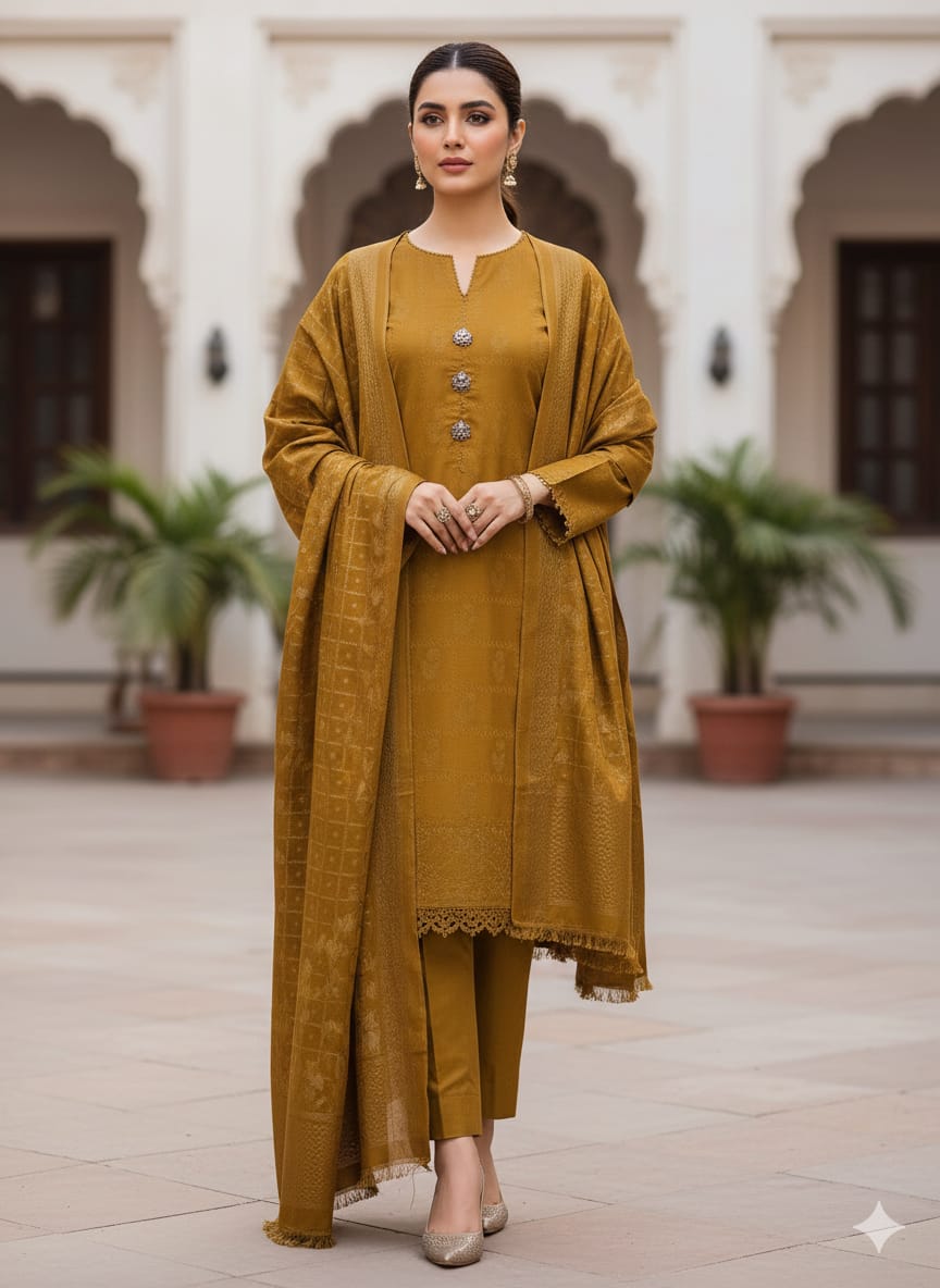 Jacquard Banarsi Pashmina - 3 Pcs Dress