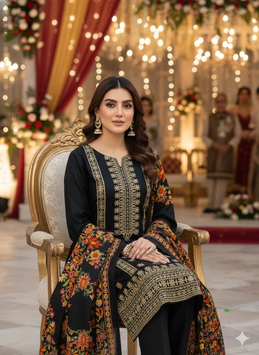 Dhanak Marina Cross Stitch Embroidered - 3 Pcs Dress