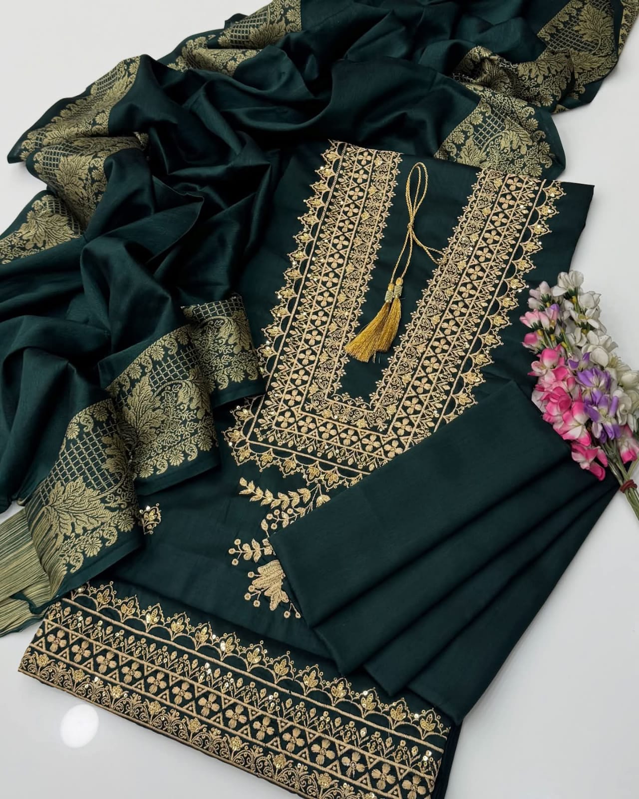 Jacquard Banarsi Fancy Sequence Zaari Embroidered 3 Pcs Dress