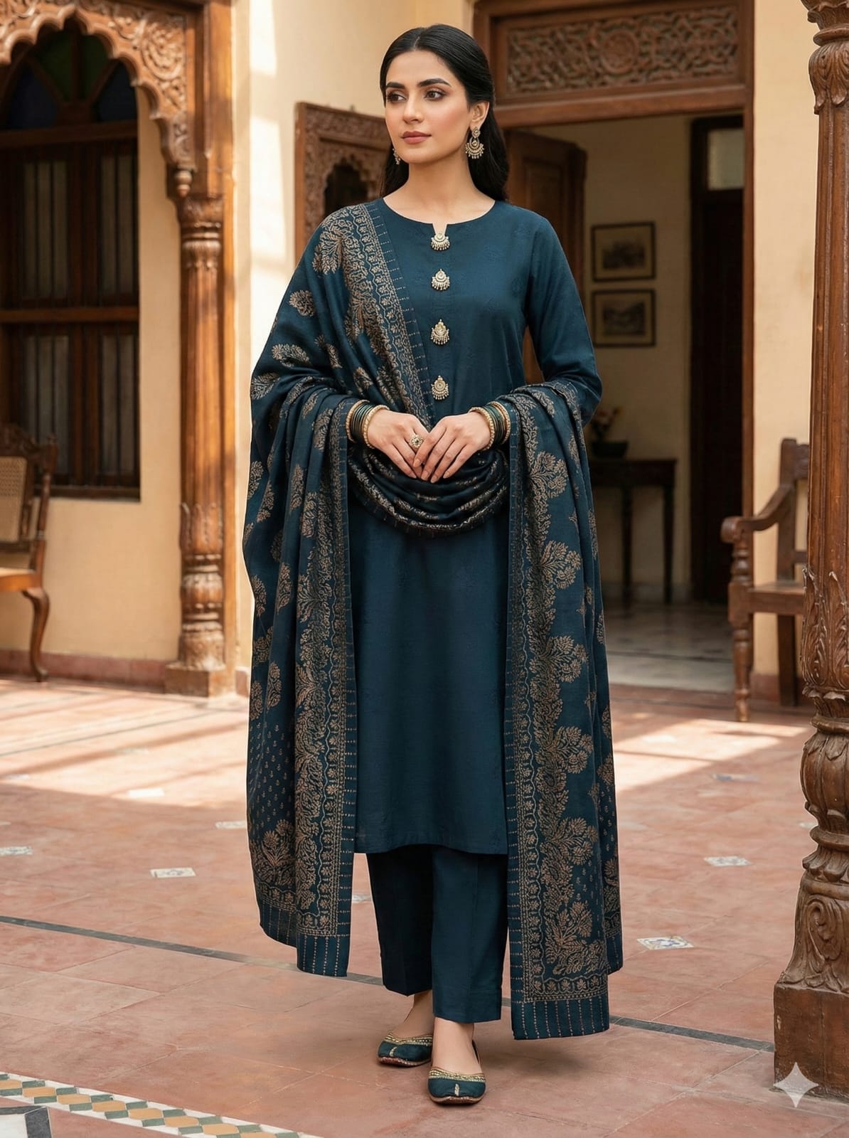 Jacquard Banarsi Pashmina - 3 Pcs Dress