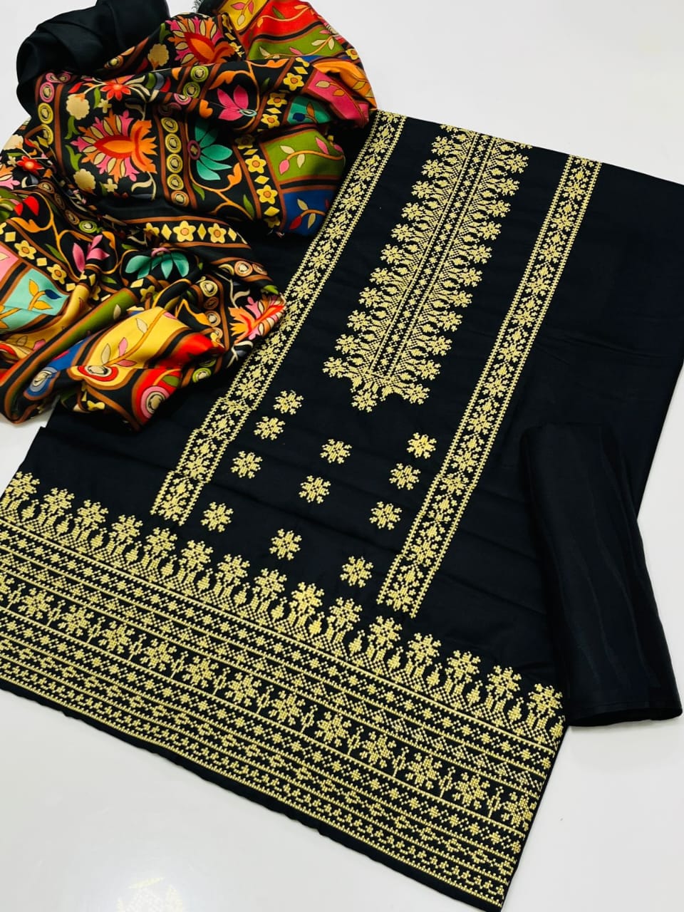 Dhanak Marina Cross Stitch Embroidered - 3 Pcs Dress
